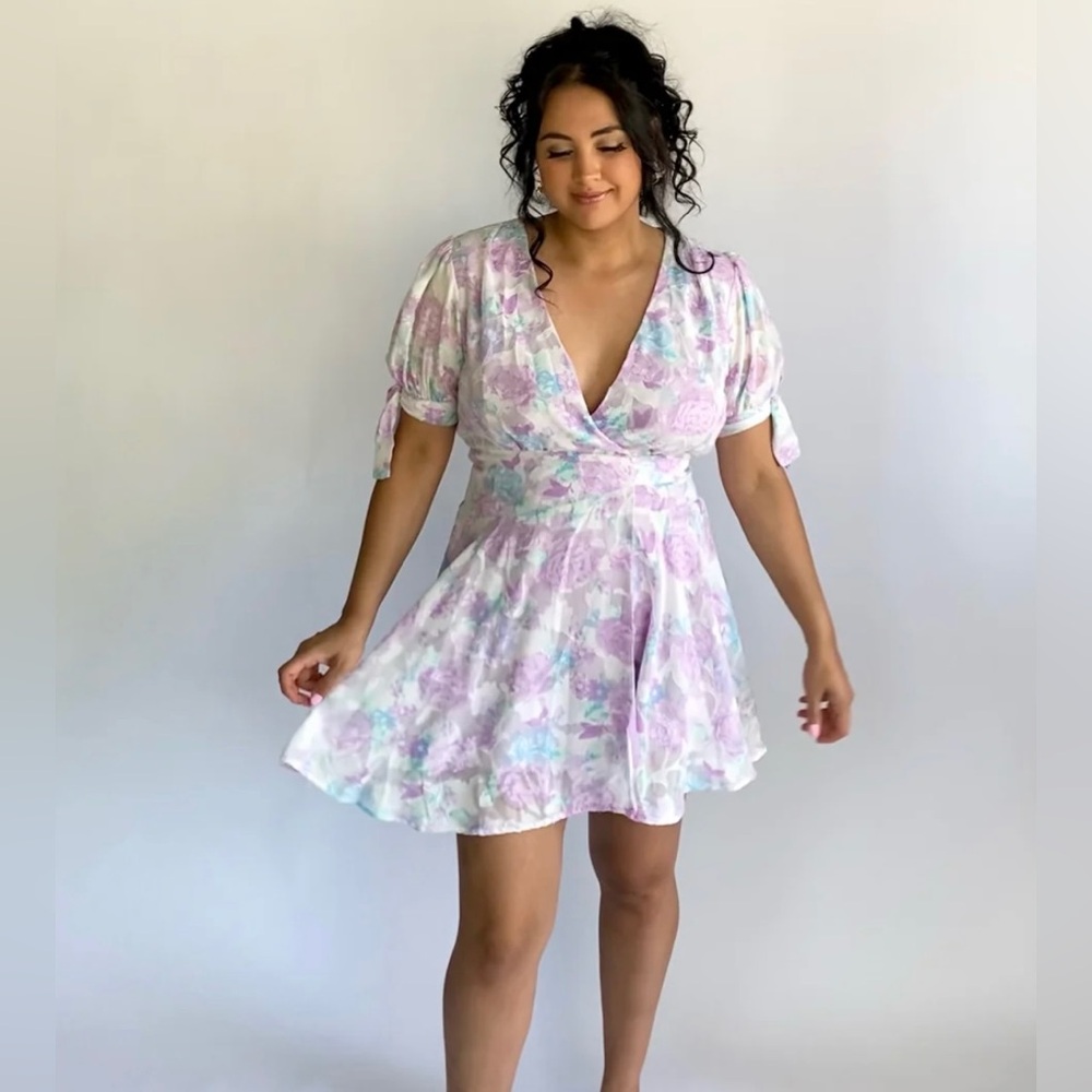 Lavender and White Floral Wrap Dress